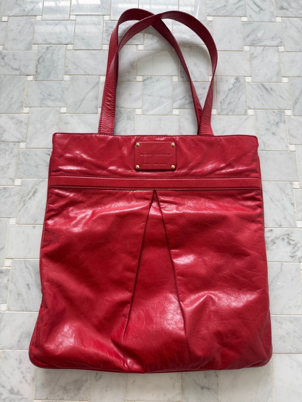 Marc Jacobs Red Leather Pleated Tote